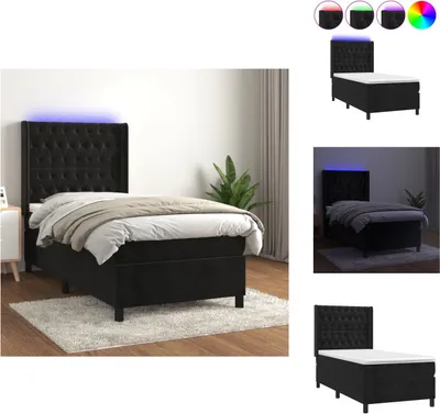 Produktbild von vidaXL Boxspringbett mit Matratze & LED Schwarz 80x200 cm Samt -  Betten & Bettgestelle