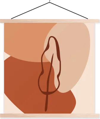 Produktbild von MuchoWow® Textilposter Sommer - Blatt - Braun 60x60 cm mit holzfarbenen Rahmen - Wanddekoration