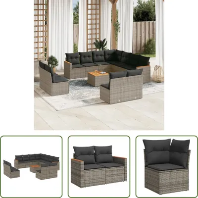 Produktbild von The Living Store 12-tlg. Garten-Sofagarnitur mit Kissen Grau Poly Rattan