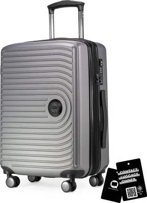 Immagine prodotto di Mitte - Valigia da bagaglio a mano + etichetta digitale per bagagli, trolley da cabina XL estensione bagaglio a mano valigia rigida aereo Carry-On 55 L TSA, argento opaco