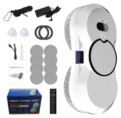 Imagen del producto de Robot de limpieza de ventanas con una potencia de succión de 5600 Pa, sistema de pulverización de agua, control remoto, 10 paños de limpieza y diseñado para vidrio