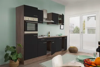 Produktbild von Küche Küchenzeile Leerblock Eiche York Schwarz Oliver 270 cm Respekta