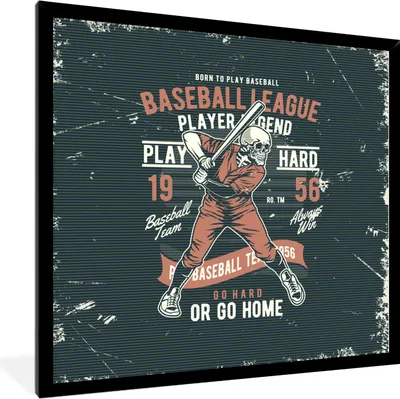 Produktbild von MuchoWow® MuchoWow® Gerahmtes Poster Jahrgang - Skelett - Baseball 40x40 cm - Poster mit zchwarzem Bilderrahmen - Mit Rahmen - Wanddekoration Schlafzimmer