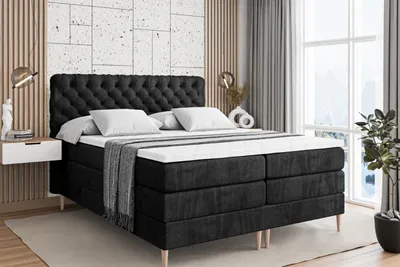 Produktbild von ALTDECOR Boxspringbett mit Holz Füßen, Matratze und Lattenrost, Topper, Polsterbett mit Bettkasten, Bett mit Stauraum H3- und H4- Matratze, Doppelbett -BOXI8-FD KING-140x200 - Schwarz Casablanca