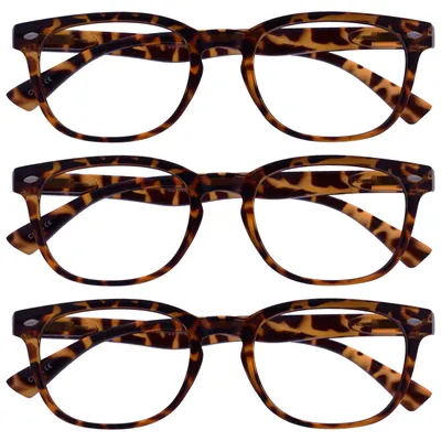 Produktbild von OPULIZE ORA Lesebrille für Damen Herren, Designer Stil, Leser mit Federscharnier, Rechteckiger Rahmen, 3er-Pack Braun Schildpatt UVR +1,50