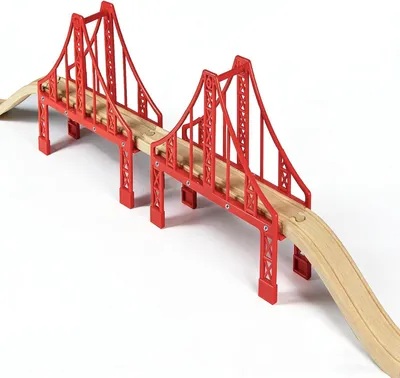 Imagen del producto de Accesorios para trenes de madera, puente de transición, compatible, para niños a partir de 3 años