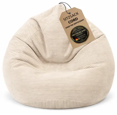 Produktbild von BuBiBag Cord Drop Gaming Sitzsack XXL Erwachsene Indoor – Bean Bag Cord Sessel Tropfenform mit Rückenlehne, EPS-Füllung, Möbelcord | Beige 95x120 cm