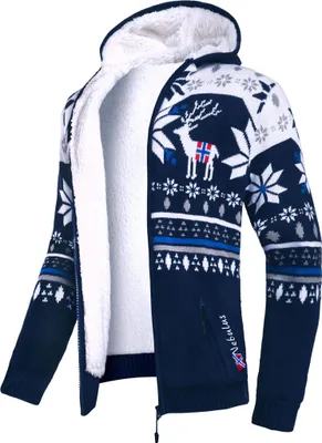 Produktbild von Nebulus Norweger Jacke Hoody mit Teddyfell NORON Herren, mit Kapuze, schicker Pullover im Norweger-Style, P6401 - Herren, navy-weiß, XL