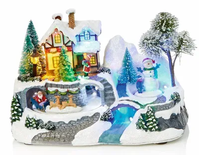 LED-Weihnachtsdorf mit 3 rotierenden Drehtellern, 23 cm