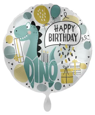 Produktbild von Party Factory Folienballon Happy Birthday Dino für Jungen Ø43cm türkis-gold
