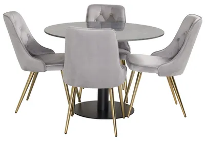 Produktbild von Essgruppe Esstisch Estelle Ø106cm mit Stühlen Velvet aus Samt