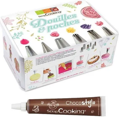 Produktbild von Konditoreibox - 6 Edelstahl-Spritztüllen und Spritzbeutel + Schokoladenstift