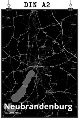 Produktbild von Mr. & Mrs. Panda Bild Neubrandenburg DIN A2 - Geschenk, Stadt Dorf Karte Landkarte Map Stadtplan, wanddeko, drucke, Wanddekoration, Posterdruck, Wandbild