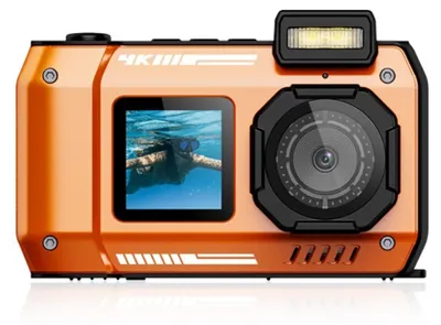 Image de INF Caméra 4K étanche IP68 plastique, zoom 18x, double écran pour plongée Orange