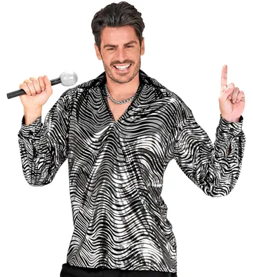 Produktbild von Disco Hemd "Fever" für Herren | Silber Schwarz Größe: XL