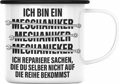 Produktbild von Trendation - KFZ Mechaniker Geschenk Lustig Emaille Tasse Automechaniker Werkstatt Emaille Tasse (Schwarz)