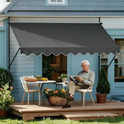 Produktbild von FIVMEN Klemmmarkise Balkon 200cm breit - Markise mit Handkurbel Höhenverstellbar Balkonmarkise ohne Bohren, UV-Schutz, Sonnenschutz, Wetterfest (200 x 120cm, Dunkelgrau