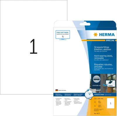 Produktbild von HERMA Folien-Etiketten A4 210x297mm   weiß ablösbar    20St.