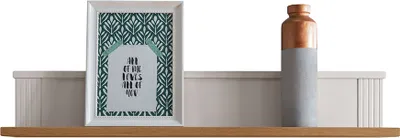A shelf with decorative items.