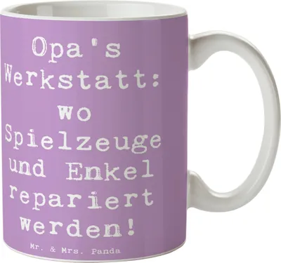 Produktbild von Mr. & Mrs. Panda Trinkbecher Spruch Großeltern Werkstatt - Lavendeltraum - Geschenk, Tasse mit, Reparatur, Familie, Generationen, Weisheit, Geschenktasse, Kaffeetasse