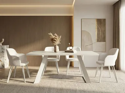 Produktbild von Esstisch Colter Weiß im Modern Still, Rechteckig Tisch - Ausziehbar von 160 cm bis 260 cm, Pulverbeschichtete Weiße Metallbeine - 160 x 80 cm - Weiß
