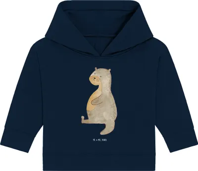 Produktbild von Mr. & Mrs. Panda Organic Baby Hoodie Otter Bauch 12. - 18. Monat - French Navy - Geschenk, Kapuzensweatshirt, Essen. Foodlover, Zufrieden, Sportmuffel, Satt, Kapuzenshirt