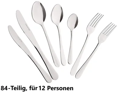 Produktbild von JUNG Besteck-Set Alpina Tafelbesteck 12 Personen, Besteckset Besteck 84 tlg, Edelstahl, 12 Personen, Spülmaschinenfest, Tischbesteck, Menübesteck