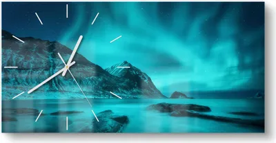 Produktbild von DEQORI Glasuhr 60x30 cm Modern 'Polarlichter in Norwegen' Wanduhr Glas Uhr Design leise