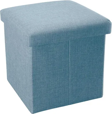 Produktbild von Intirilife Faltbarer Sitzhocker 38x38x38 cm in HIMMEL BLAU - Sitzwürfel mit Stauraum und Deckel aus Stoff in Leinen Optik - Sitzcube Fußablage Aufbewahrungsbox Truhe Sitzbank