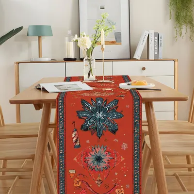 Obrázek produktu pro Běžec na stůl, vánoční motiv, sob, sněhová vločka, voděodolný, 40x240 cm, červený
