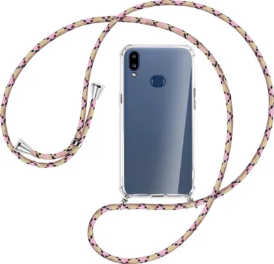 Produktbild von Handykette Backcover-Schutzhülle mit Band (Metall silberfarben) für Samsung Galaxy A10s - rosa Karo