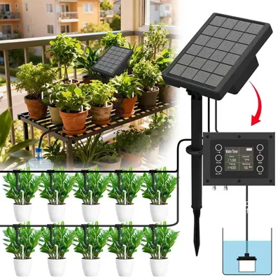 Solar-Bewässerungssystem mit Timer, 20 m Schlauch, 20 Tropfer, für 20 Pflanzen
