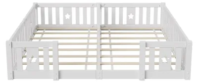 Image de Lit bas pour enfant - Structure de lit - 90 x 200 cm - Bois - Avec sommier à lattes - Avec barrières latérales - Design minimaliste