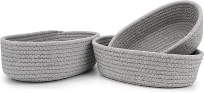Produktbild von Famanu Aufbewahrungskörbe aus Baumwollseil, Set von 3 gewebten Körben, ovale Aufbewahrungsboxen, Organizer (grau)