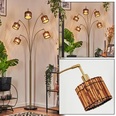 Produktbild von Obenetto Stehlampe aus Metall/Bambus in Schwarz/Messing gebürstet/Naturfarben