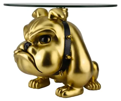 Productafbeelding van Salontafel DOGARO rond met gouden hondenpoot en glazen blad