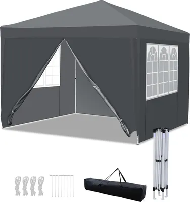 Produktbild von Izrielar 3x3 m Faltpavillon wasserdicht – Pavillon faltbar mit Tragetasche, Gartenzelt & Partyzelt für Garten, Camping & Outdoor, Grau