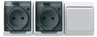 Productafbeelding van Dubbele wandcontactdoos 0327-21, 1-polig, wit, antraciet, IP44, merk HERMES