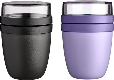 Produktbild von Mepal | Lunchpot Ellipse Mixed | Nordic Black + Vivid Lilac | Müslibecher to go | Unterteilung für Joghurt & Müsli | 500 ml + 200 ml | Geeignet für Gefrierschrank, Mikrowelle & Spülmaschine