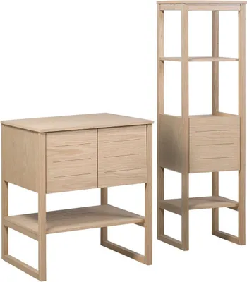 Image de Meuble de Salle De Bain Chêne 70 cm + Colonne de rangement Chêne 145 cm ATOLL