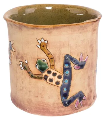 Produktbild von Bemalter Frosch Übertopf aus Steingut, handgefertigt, Ø 13,5 cm, H 13,5 cm, wasserdicht
