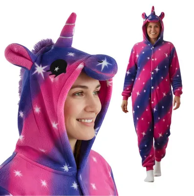 Produktbild von Onesie Kigurumi Pyjama Kostüm für Erwachsene, Pegasus Stern Mond, S: 145-155cm