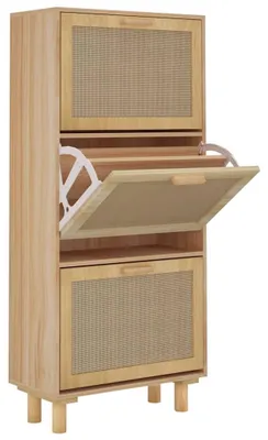 Obrázok produktu pre vidaXL Skriňa na topánky hnedá 52x25x115 cm Materiál drevo a ratan Prírodný