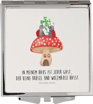 Produktbild von Mr. & Mrs. Panda Schminkspiegel Marienkäfer Fliegenpilz - Weiß - Geschenk, Zuhause, Haus, Wohnung, Klappspiegel, Kosmetikspiegel, Fleigenpilzhaus, Taschenspiegel klappbar