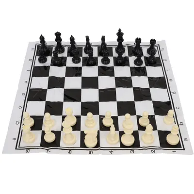 Immagine prodotto di Scacchi internazionali portatili in plastica Set di giochi da tavolo per l'intrattenimento medievale in bianco e nero