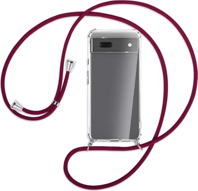 Produktbild von Handykette Backcover-Schutzhülle mit Band (Metall silberfarben) für Google Pixel 6a - dunkelrot