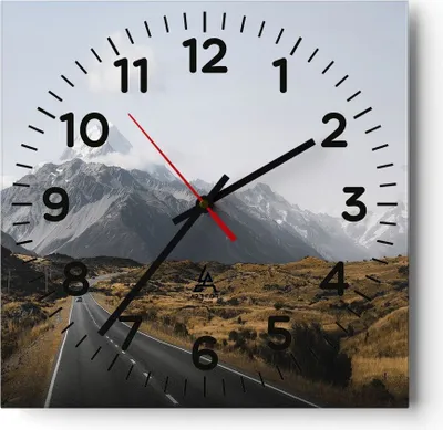 Produktbild von Wanduhr - Quadrat - Glasuhr - Weg Berg Gipfel - 40x40cm - Schleichendes Uhrwerk - Lautlos - zum Aufhängen bereit - Dekoration Modern - Wanddekoration aus Glas - C4AC40x40-4833