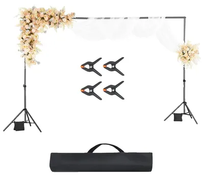 Produktbild von VEVOR Hintergrundständer, 10 x 10 ft verstellbarer Fotohintergrundständer-Kit, tragbarer Hintergrundständer mit 4 Querträgern, robuster Projektorleinwandständer, für Hochzeit, Foto-Video-Studio & Party, Doppelstativ-c, 198x300 cm