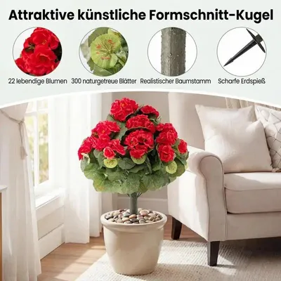 Produktbild von Set aus 2 Kunstgeranien mit realistischem Aussehen