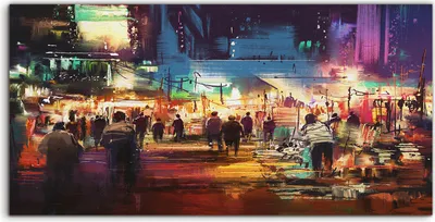Produktbild von Coloray Acrylbild 100x50  Wandbild Acrylbilder kunst Stadt Straße bunt Einkaufsmarkt